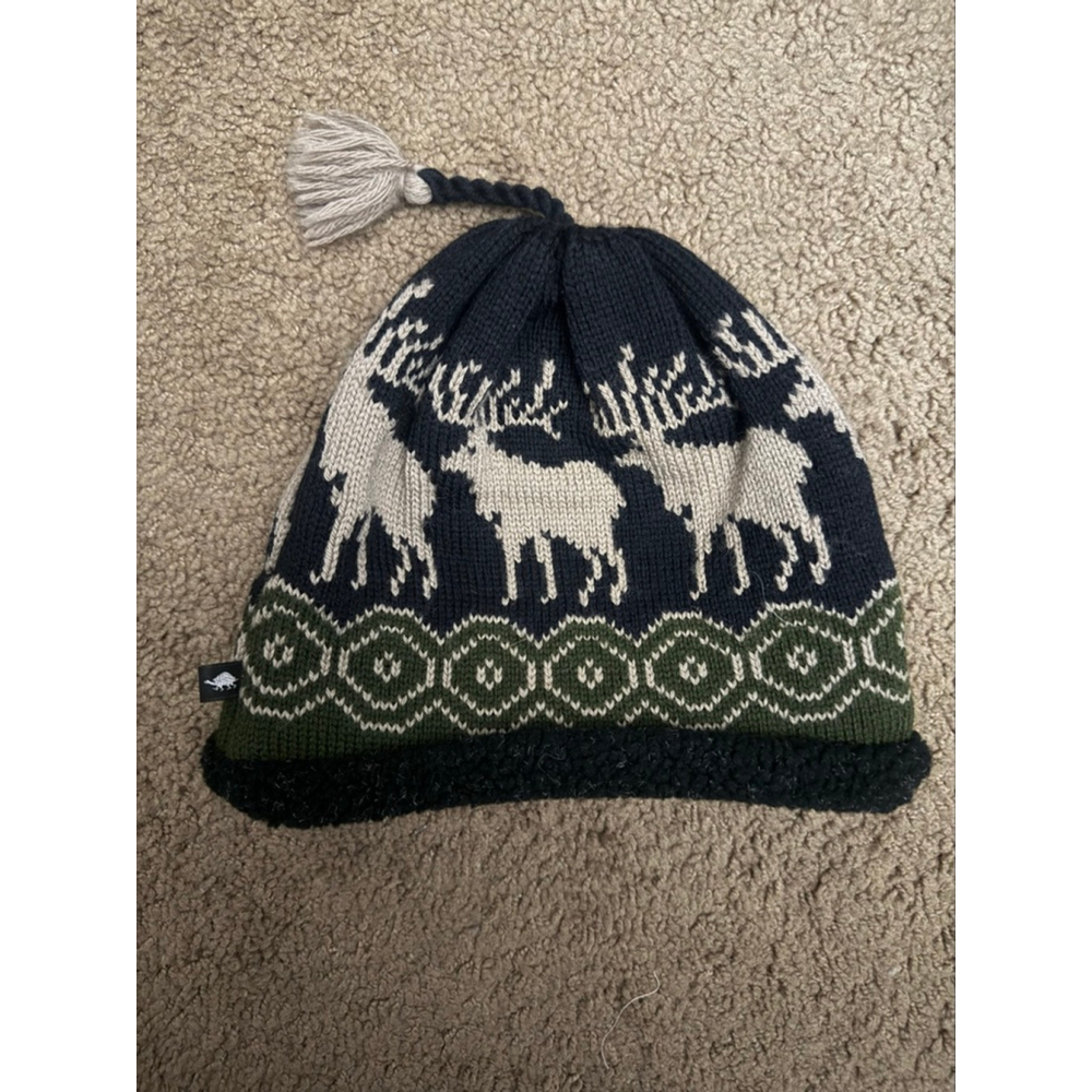 Women's Turtle Fur Beanie One Size Navy Beige Deer Knit Hat